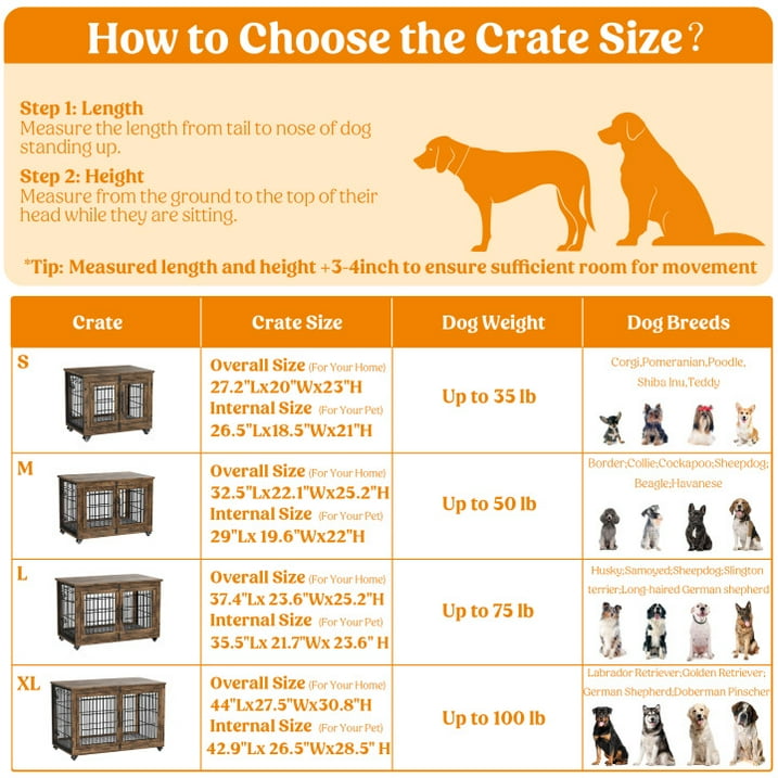 LainTene Wooden Dog Crate Furniture, Double Doors Dog Kennels for Inside with Pads and Wheels, Heavy Duty Dog Cage for Small Dogs, Brown