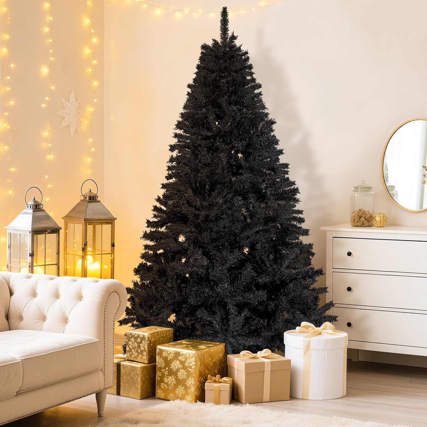 Laintene 6FT Artificial Christmas Tree with 800 Tips, Realistic Fir Xmas Tree for Indoor/Outdoor Decor, Sturdy Metal Stand, Black