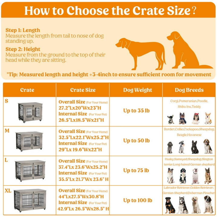 Laintene Dog Crate Furniture, Dog Kennels for Inside with Pads and Wheels, Heavy Duty Pet House for Medium to Large Dogs, Gray