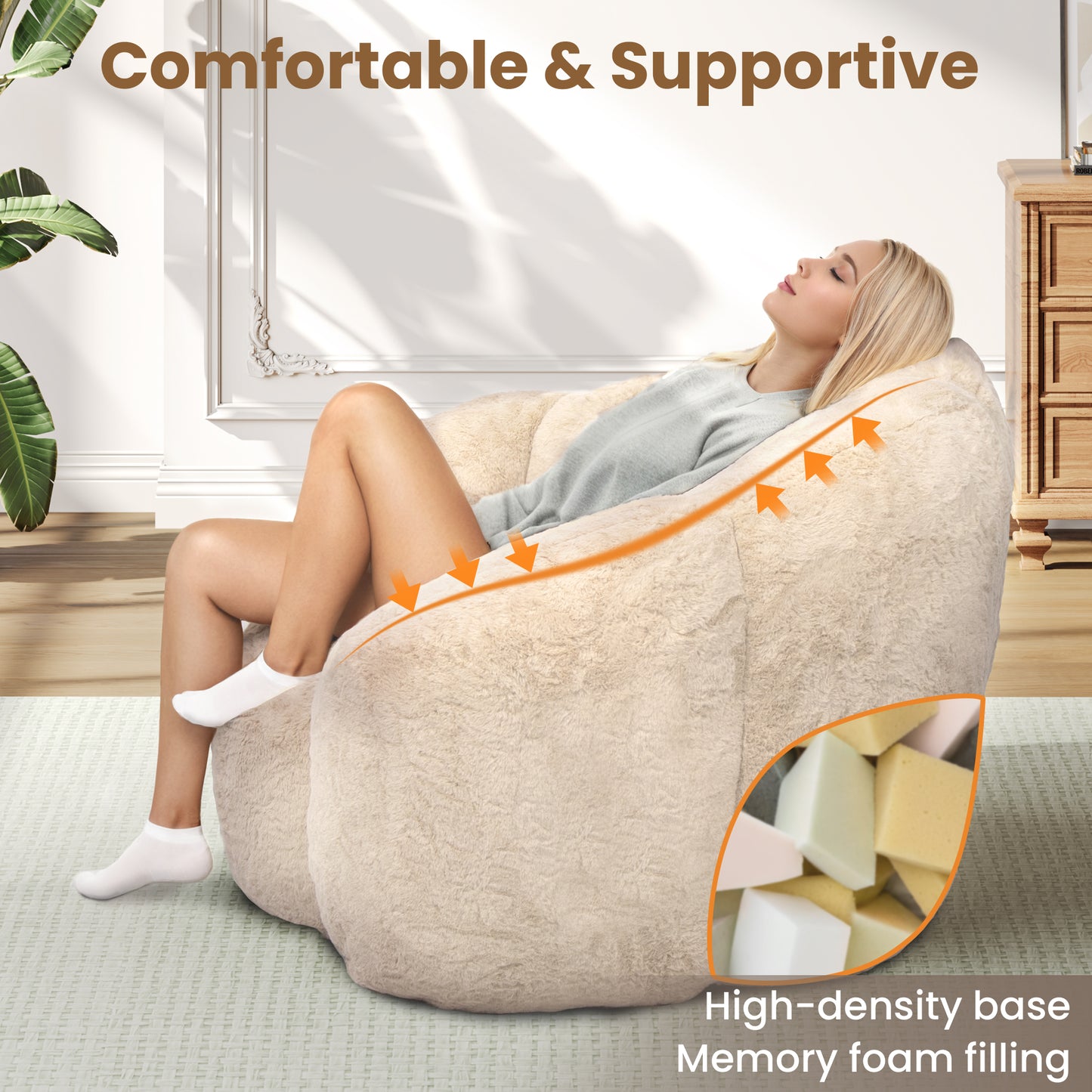 Laintene Bear Paw Bean Bag Chair, Oversized Plush Bean Bag Sofa with Armrests, Stuffed High-Density Foam, Giant Comfy Lazy Chair for Adults & Teens, Living Room, Bedroom, Game Room, Beige