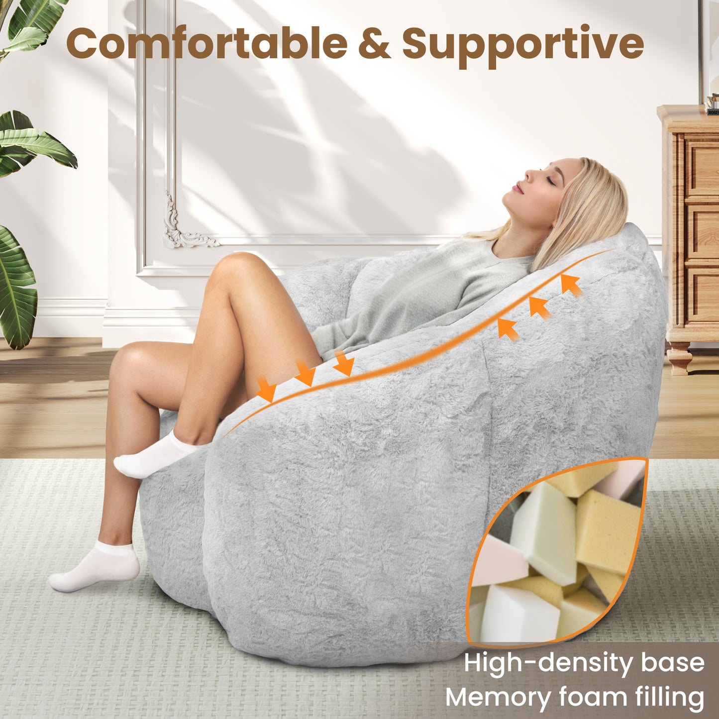 Laintene Bear Paw Bean Bag Chair, Oversized Plush Bean Bag Sofa with Armrests, Stuffed High-Density Foam, Giant Comfy Lazy Chair for Adults & Teens, Living Room, Bedroom, Game Room, Gray