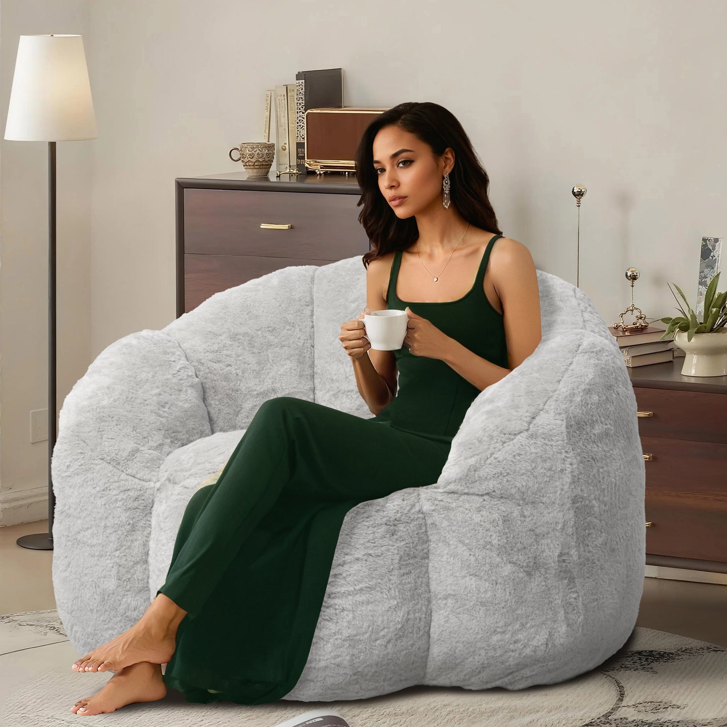 Laintene Bear Paw Bean Bag Chair, Oversized Plush Bean Bag Sofa with Armrests, Stuffed High-Density Foam, Giant Comfy Lazy Chair for Adults & Teens, Living Room, Bedroom, Game Room, Gray