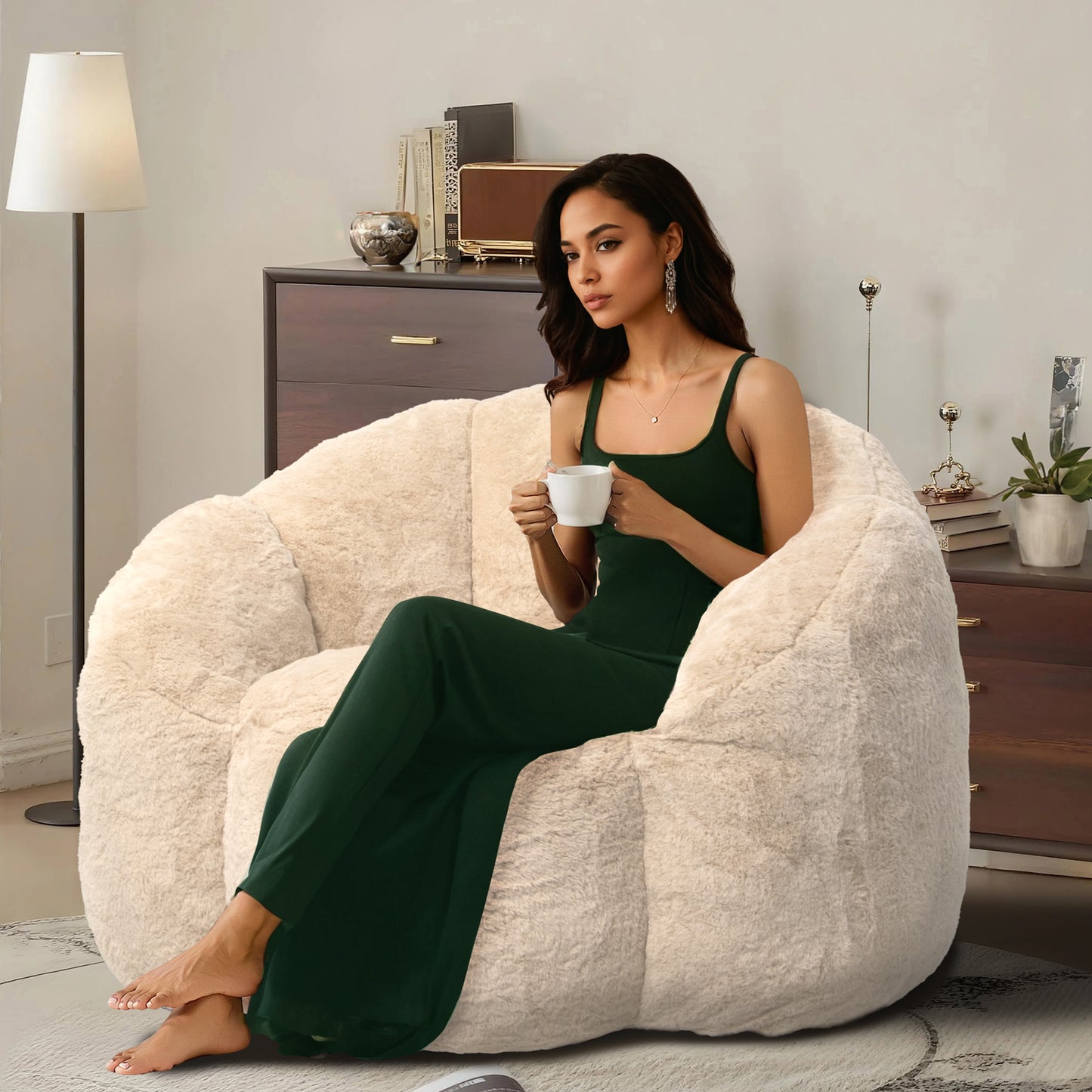 Laintene Bear Paw Bean Bag Chair, Oversized Plush Bean Bag Sofa with Armrests, Stuffed High-Density Foam, Giant Comfy Lazy Chair for Adults & Teens, Living Room, Bedroom, Game Room, Beige