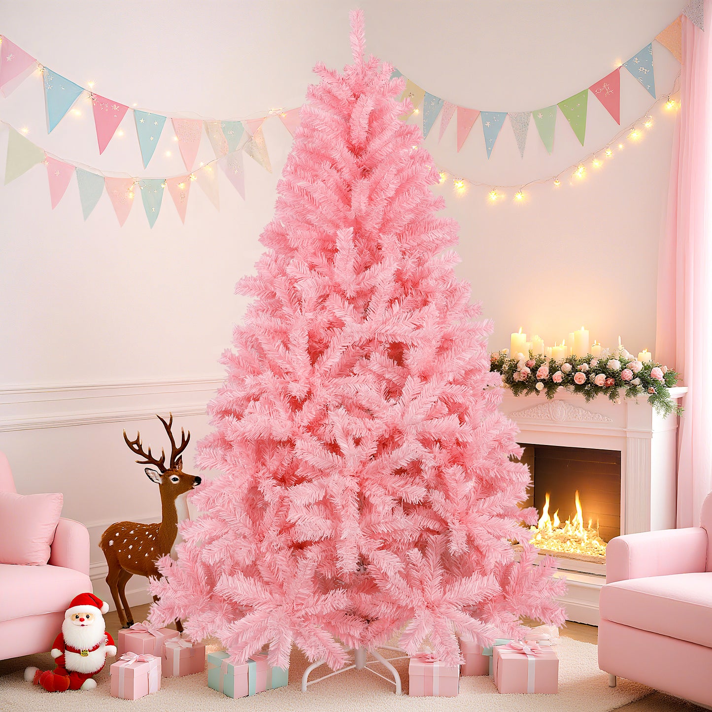 Laintene 6FT Artificial Christmas Tree with 800 Tips, Realistic Fir Xmas Tree for Indoor/Outdoor Decor, Sturdy Metal Stand, Pink