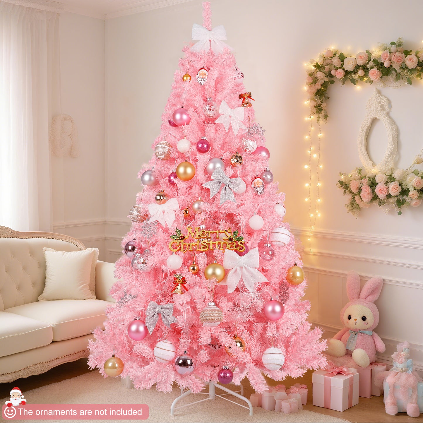 Laintene 6FT Artificial Christmas Tree with 800 Tips, Realistic Fir Xmas Tree for Indoor/Outdoor Decor, Sturdy Metal Stand, Pink