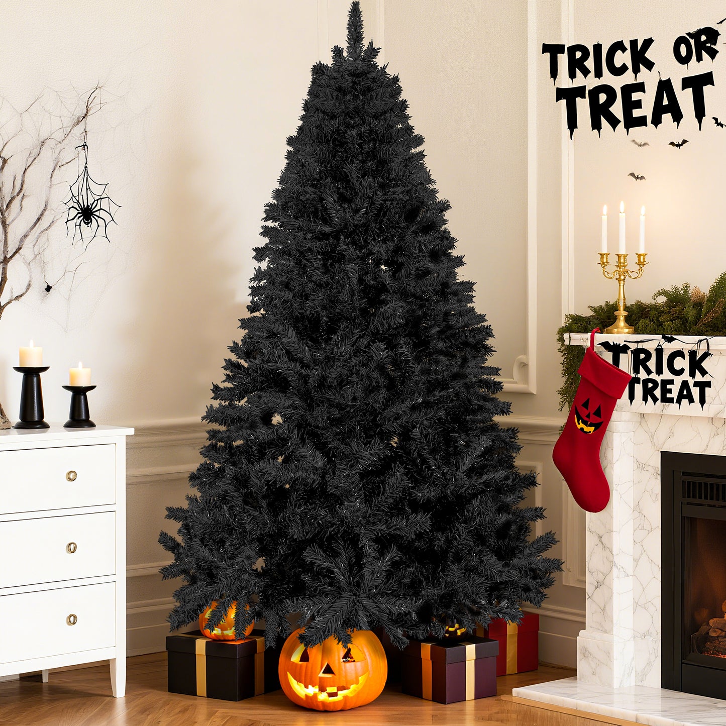 Laintene 6FT Artificial Christmas Tree with 800 Tips, Realistic Fir Xmas Tree for Indoor/Outdoor Decor, Sturdy Metal Stand, Black