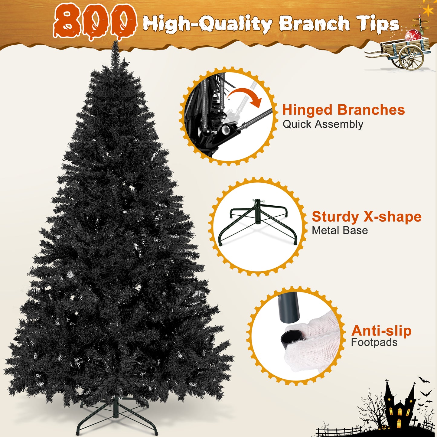 Laintene 6FT Artificial Christmas Tree with 800 Tips, Realistic Fir Xmas Tree for Indoor/Outdoor Decor, Sturdy Metal Stand, Black