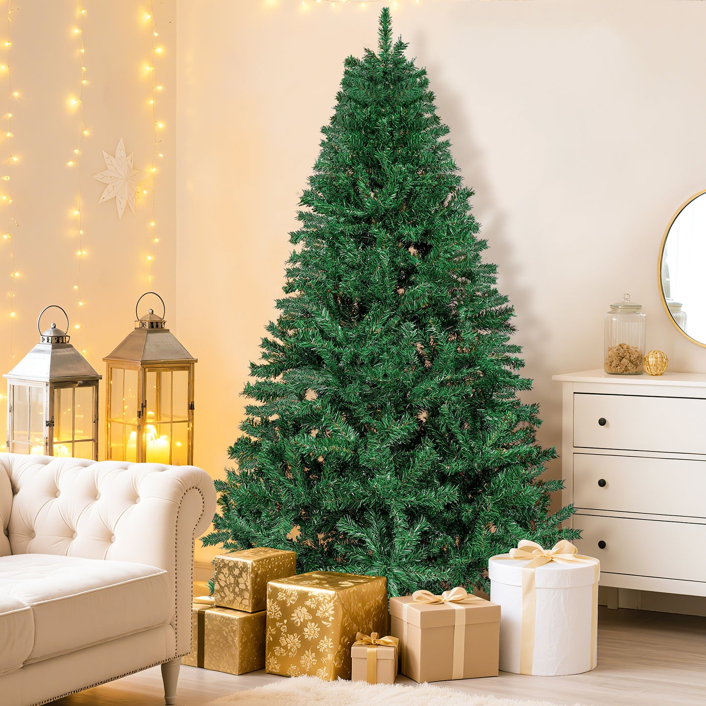 Laintene 6FT Artificial Christmas Tree with 800 Realistic Branch Tips, Premium Indoor/Outdoor Fir Xmas Tree with Sturdy Metal Stand, Easy Assembly & Storage, Green