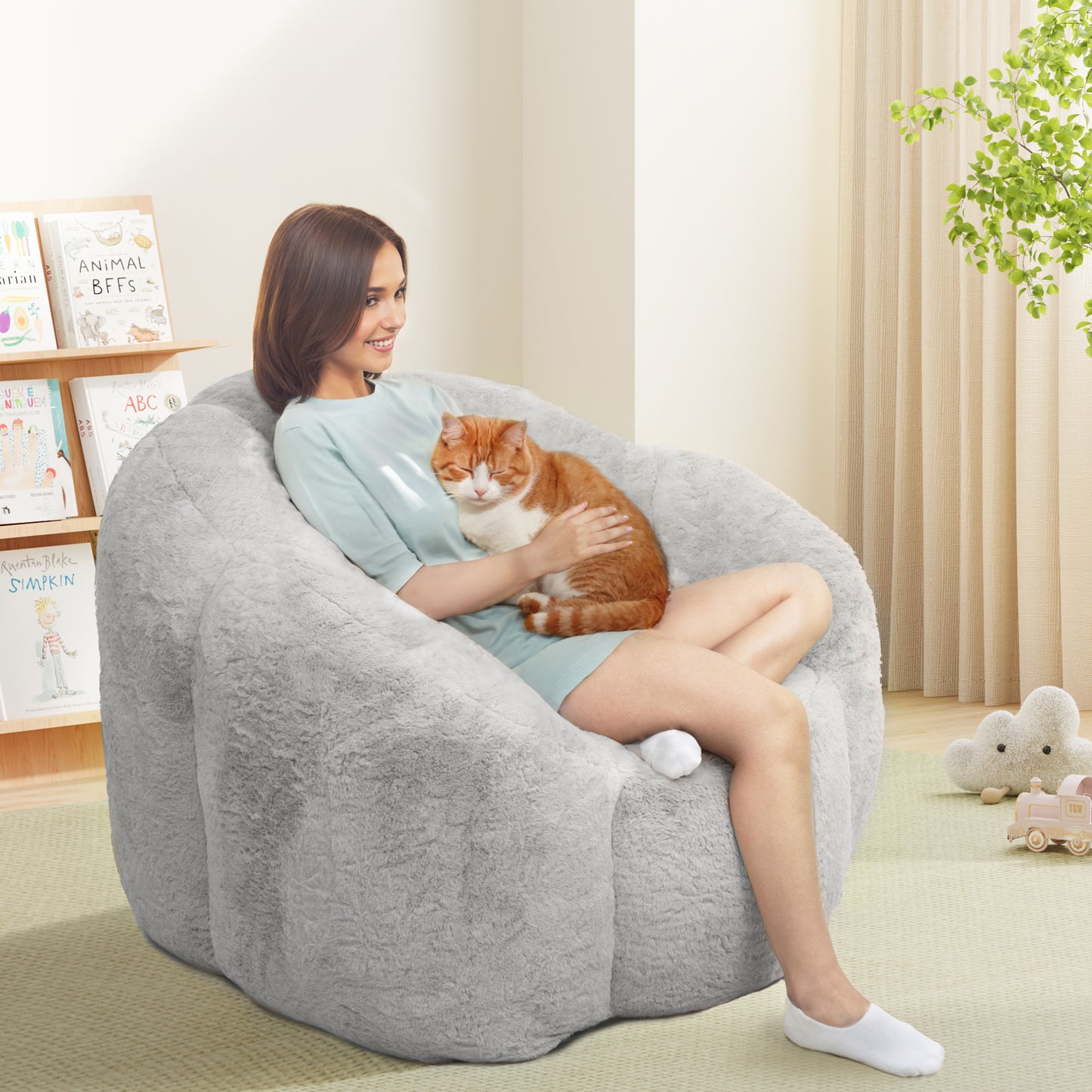 Laintene Bear Paw Bean Bag Chair, Oversized Plush Bean Bag Sofa with Armrests, Stuffed High-Density Foam, Giant Comfy Lazy Chair for Adults & Teens, Living Room, Bedroom, Game Room, Gray