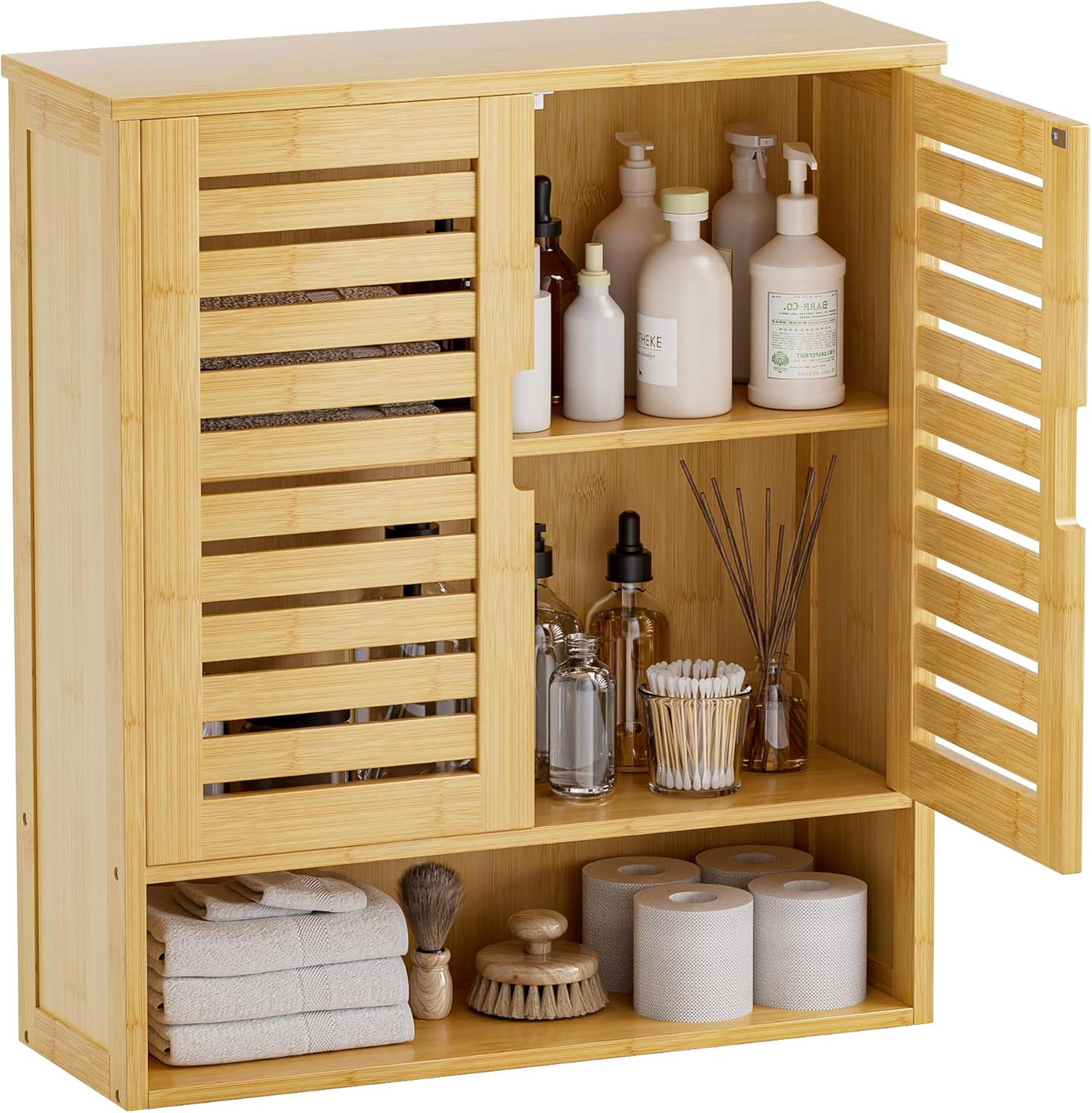 Laintene Bathroom Storage Cabinet, Medicine Cabinet with Adjustable Wood Shelf & Doors, Over The Toilet Storage Wall Cabinet for Laundry Room & Kitchen & Living Room (Natural Oak)