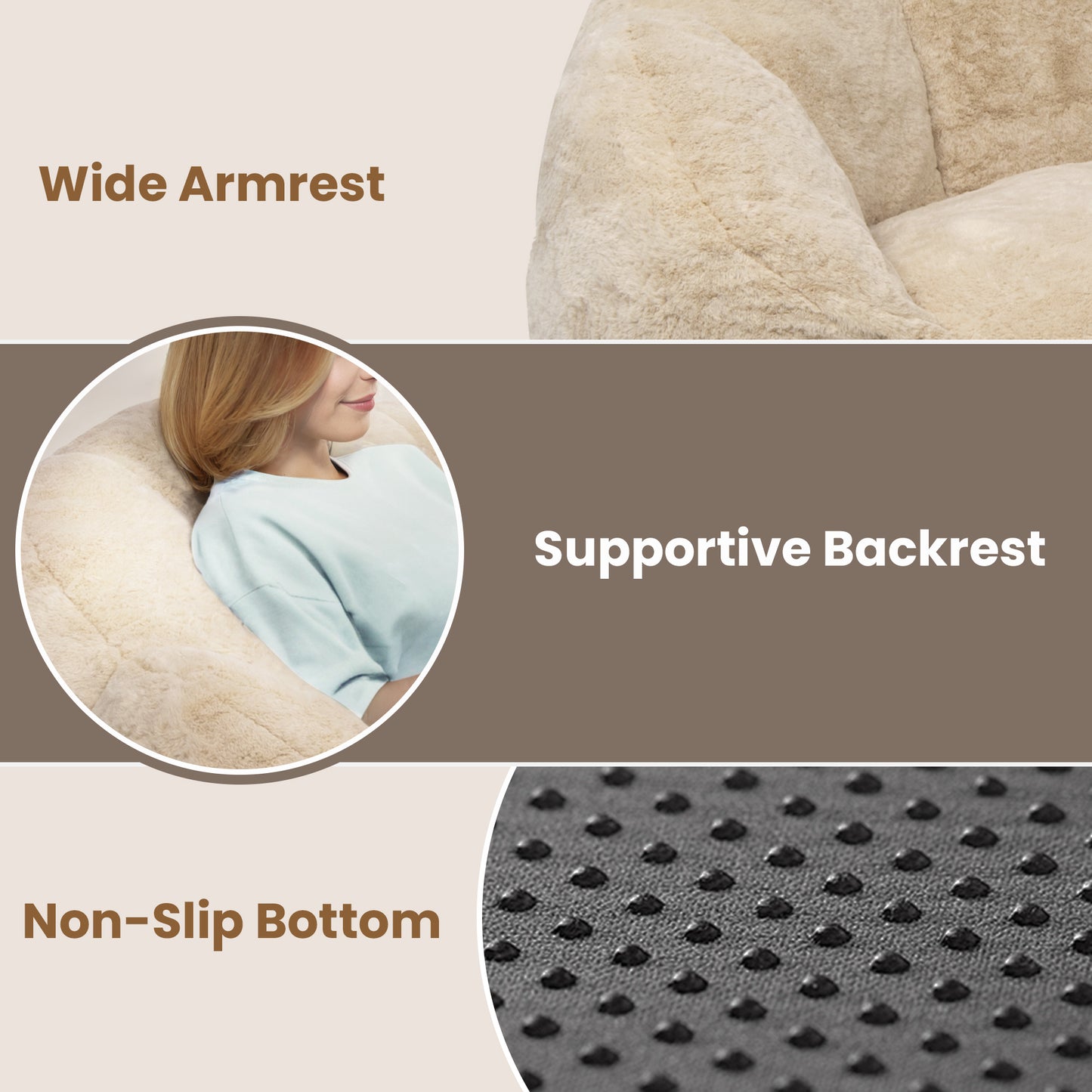 Laintene Bear Paw Bean Bag Chair, Oversized Plush Bean Bag Sofa with Armrests, Stuffed High-Density Foam, Giant Comfy Lazy Chair for Adults & Teens, Living Room, Bedroom, Game Room, Beige