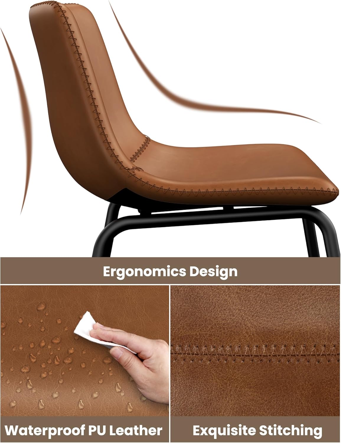 LainTene 30" Bar Stools Set of 3 – Faux Leather Counter Height Stools with Backrest & Footrest, Heavy-Duty Metal Frame for Kitchen, Bar, Living Room, Dark Brown
