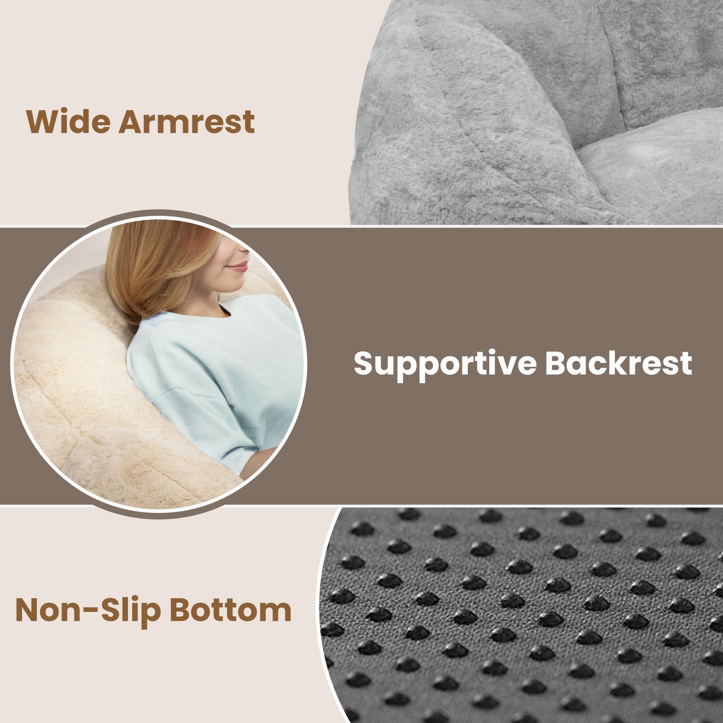 Laintene Bear Paw Bean Bag Chair, Oversized Plush Bean Bag Sofa with Armrests, Stuffed High-Density Foam, Giant Comfy Lazy Chair for Adults & Teens, Living Room, Bedroom, Game Room, Gray