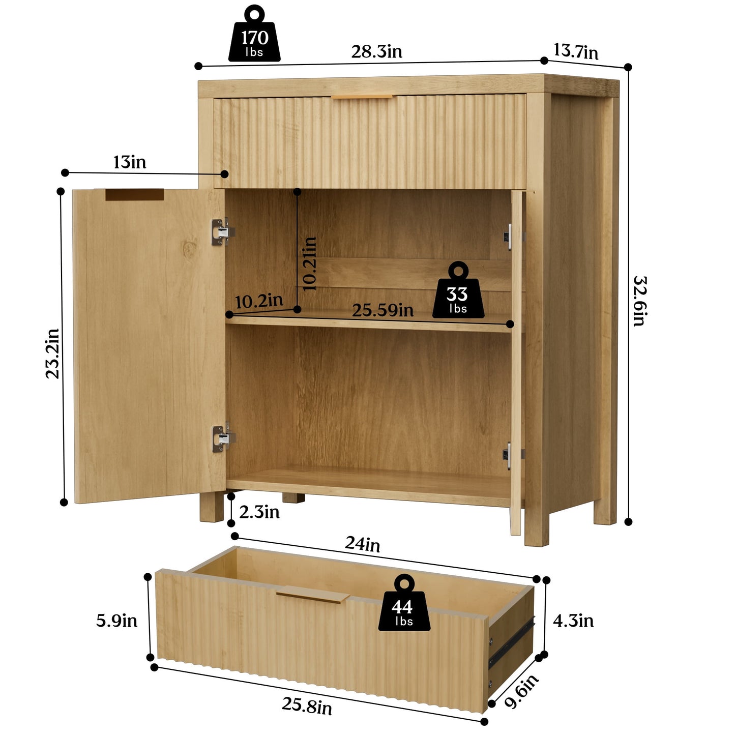 Laintene Sideboard Storage Cabinet Set of 2, Fluted Buffet Cabinet with Adjustable Shelf and Drawer for Dining Living Room, Entryway, Natural Oakv
