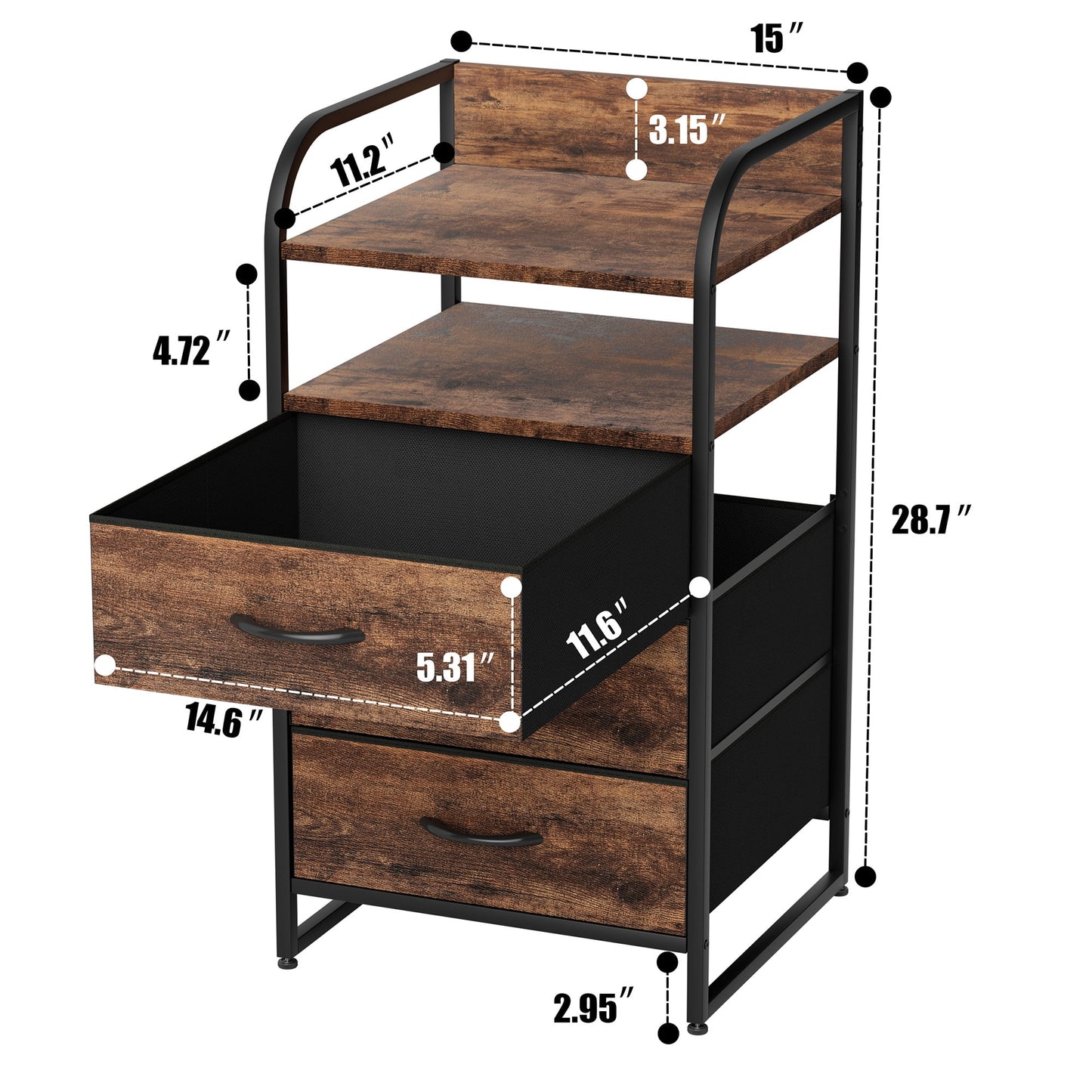 Laintene Nightstand 3 Fabric Drawer, Bedside Table Bedroom Dresser, End Side Tables Living Room, Brown