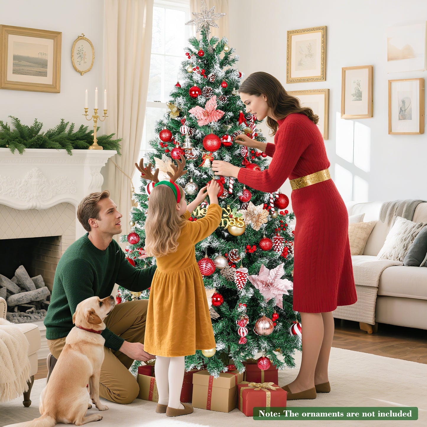 Laintene 6ft Pre-Lit & Pre-Decorated Christmas Tree | 250 Warm White LED Lights, 800 Realistic Tips, 108 Natural Decorations (Pine Cones & Berries), Hinged Design for Home/Office