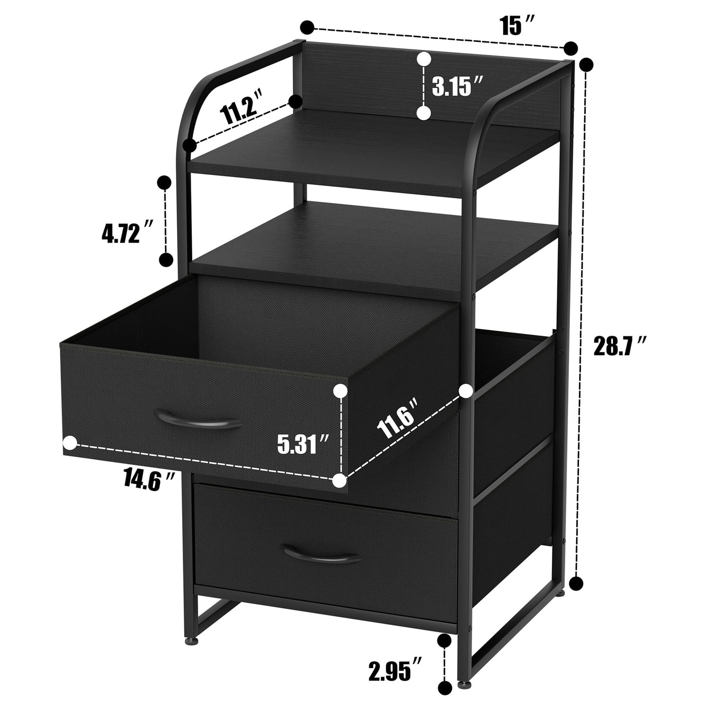 Laintene Nightstand Set of 2, 3-Drawer Fabric Dresser, End Side Tables Living Room, Storage Organizer for Bedroom Closet Furniture, Black