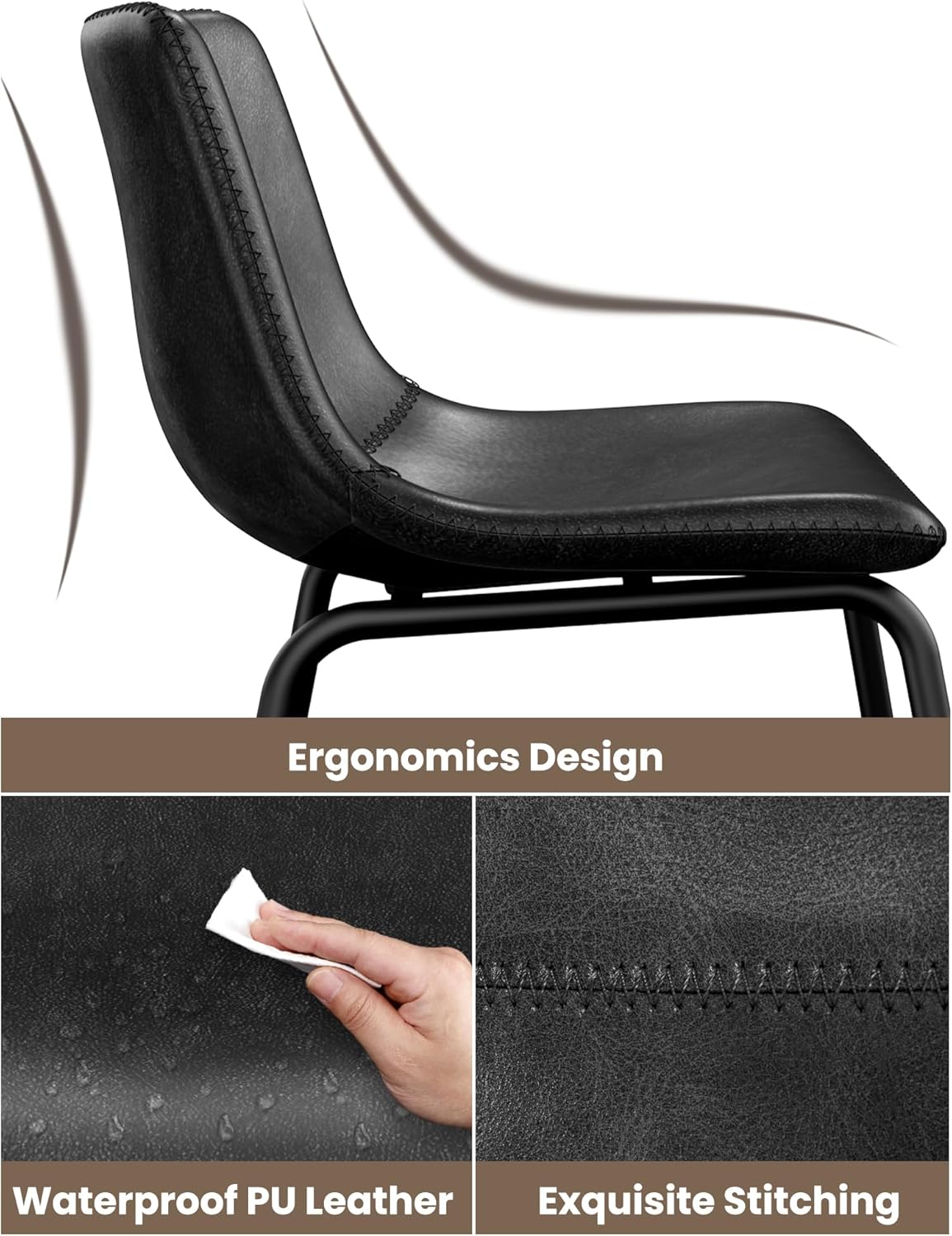 LainTene 30" Bar Stools Set of 2 – Faux Leather Counter Height Stools with Backrest & Footrest, Heavy-Duty Metal Frame for Kitchen, Bar, Living Room, Black