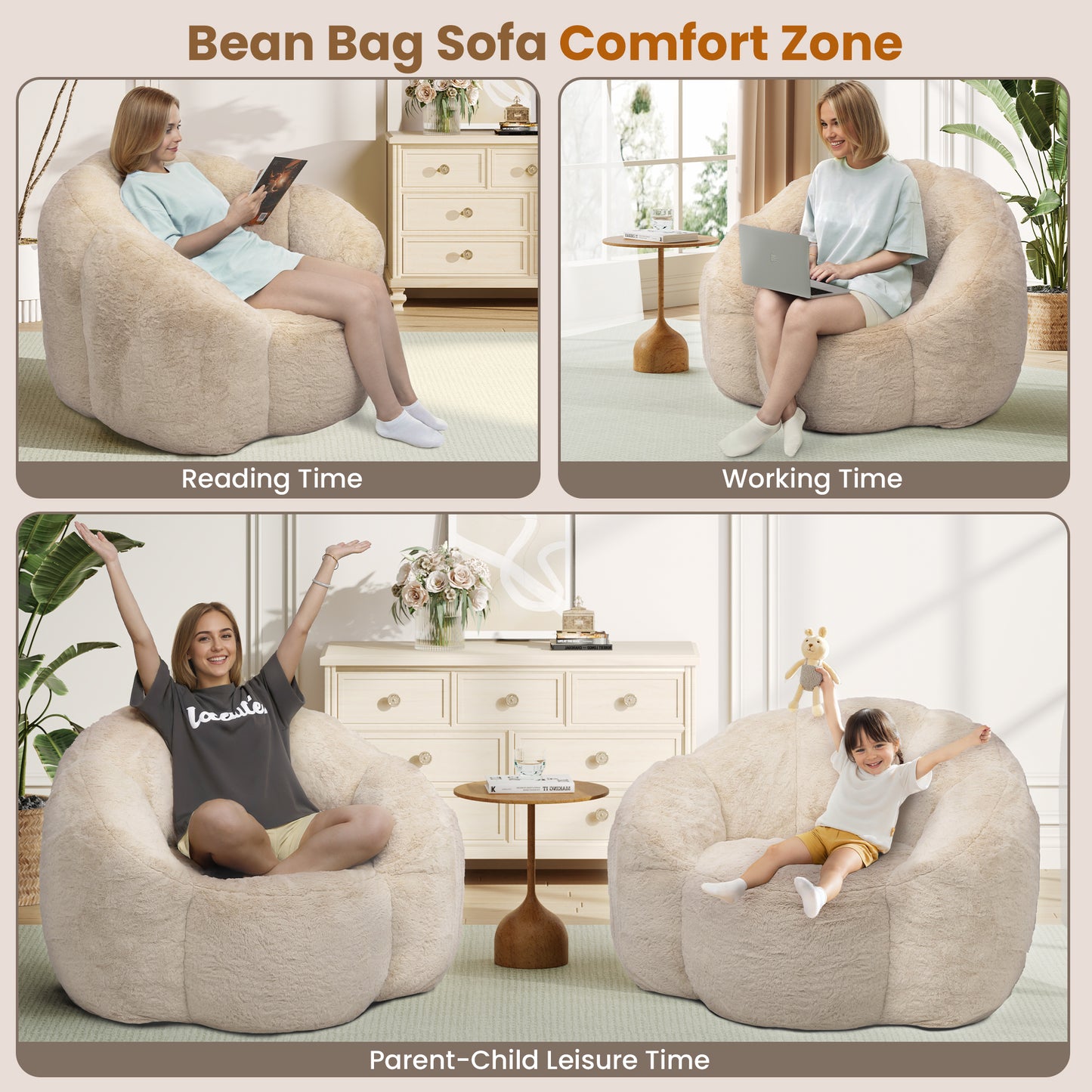 Laintene Bear Paw Bean Bag Chair, Oversized Plush Bean Bag Sofa with Armrests, Stuffed High-Density Foam, Giant Comfy Lazy Chair for Adults & Teens, Living Room, Bedroom, Game Room, Beige