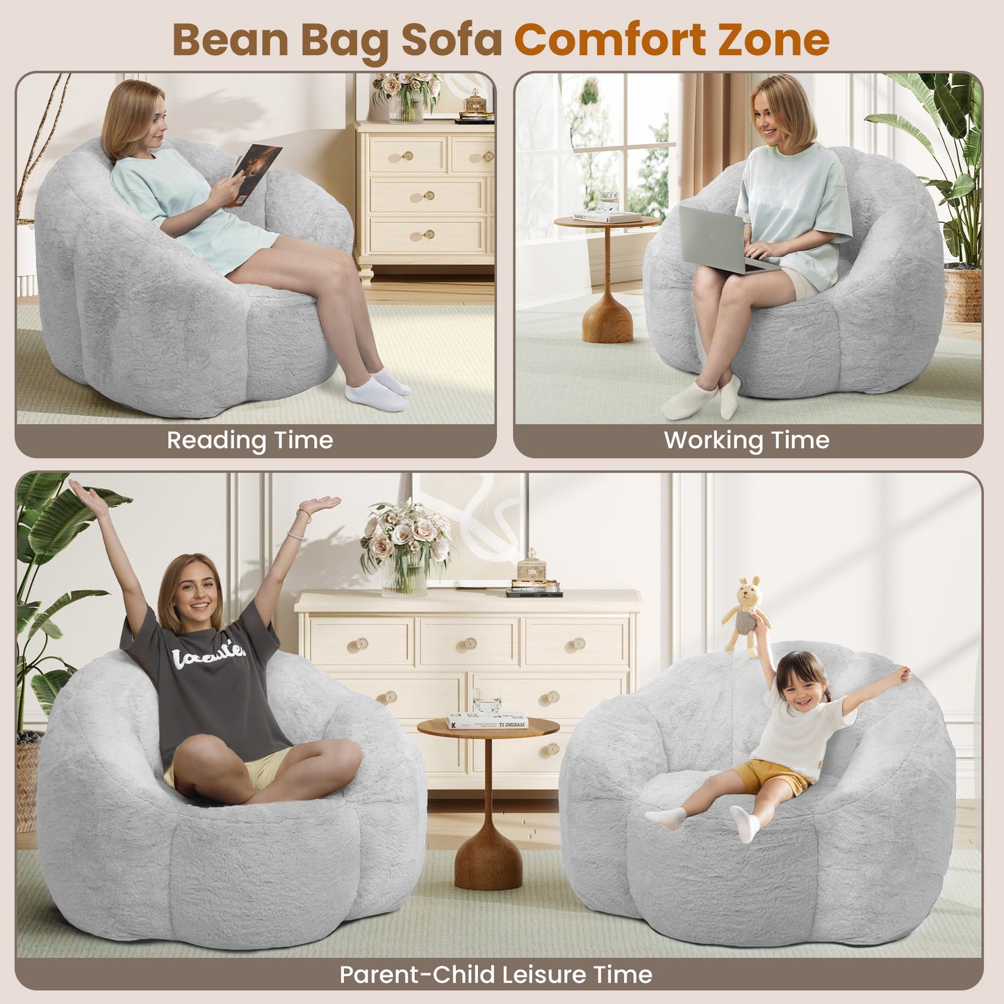 Laintene Bear Paw Bean Bag Chair, Oversized Plush Bean Bag Sofa with Armrests, Stuffed High-Density Foam, Giant Comfy Lazy Chair for Adults & Teens, Living Room, Bedroom, Game Room, Gray