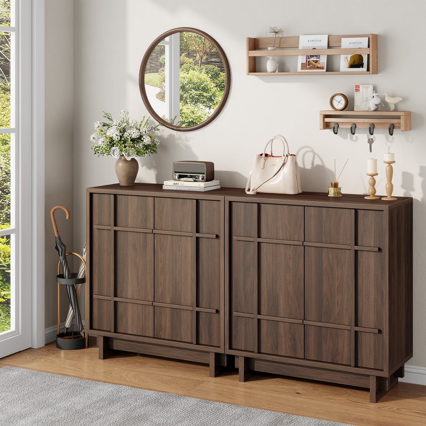 Laintene Sideboard Buffet Cabinet with Storage, Storage Cabinet with 2 Doors and Adjustable Shelves, Accent Style Sideboard for Entryway, Dining Room, Living Room, Walnut