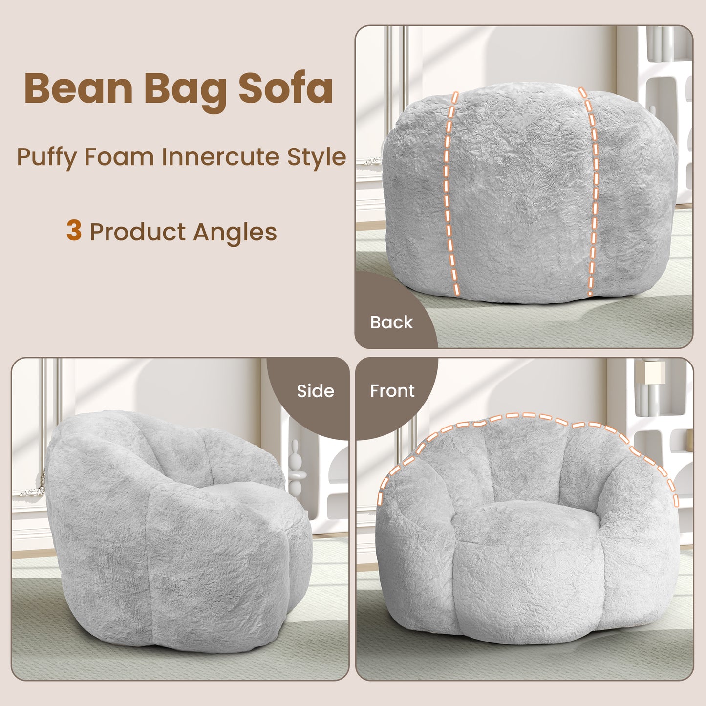 Laintene Bear Paw Bean Bag Chair, Oversized Plush Bean Bag Sofa with Armrests, Stuffed High-Density Foam, Giant Comfy Lazy Chair for Adults & Teens, Living Room, Bedroom, Game Room, Gray