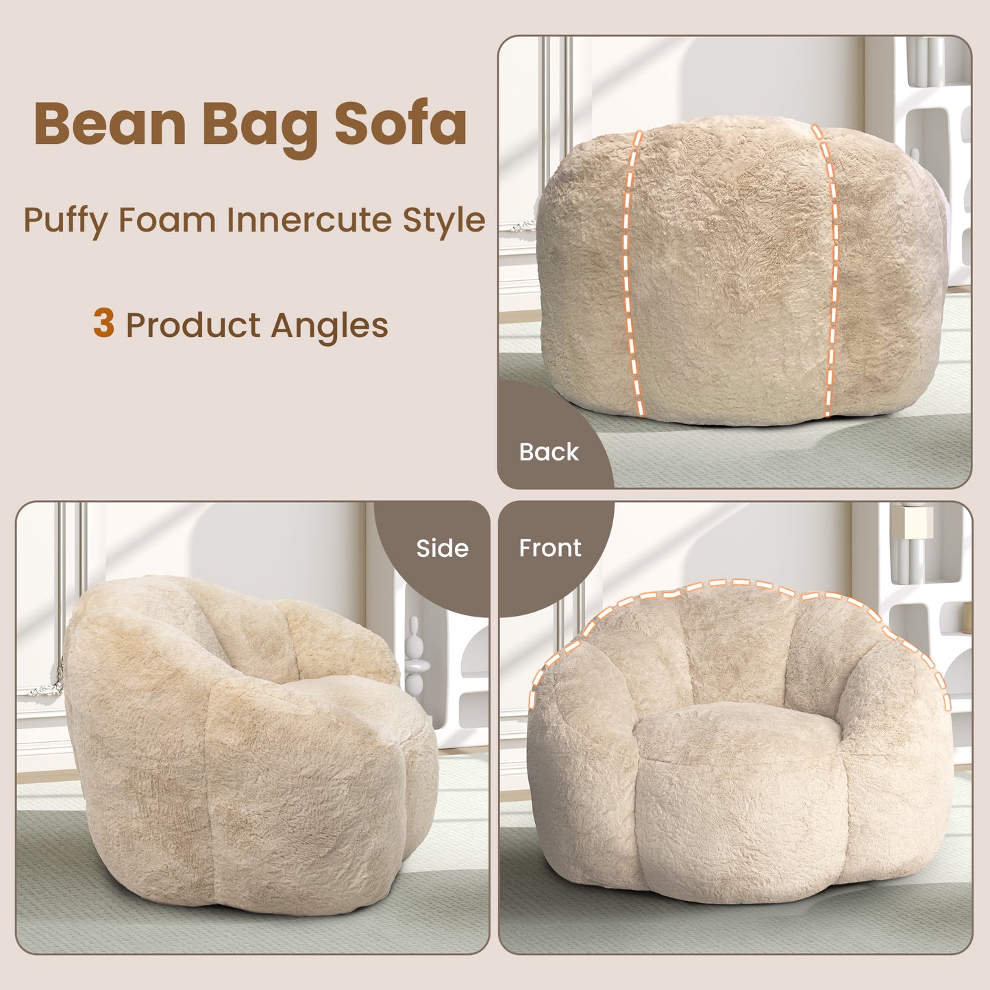 Laintene Bear Paw Bean Bag Chair, Oversized Plush Bean Bag Sofa with Armrests, Stuffed High-Density Foam, Giant Comfy Lazy Chair for Adults & Teens, Living Room, Bedroom, Game Room, Beige