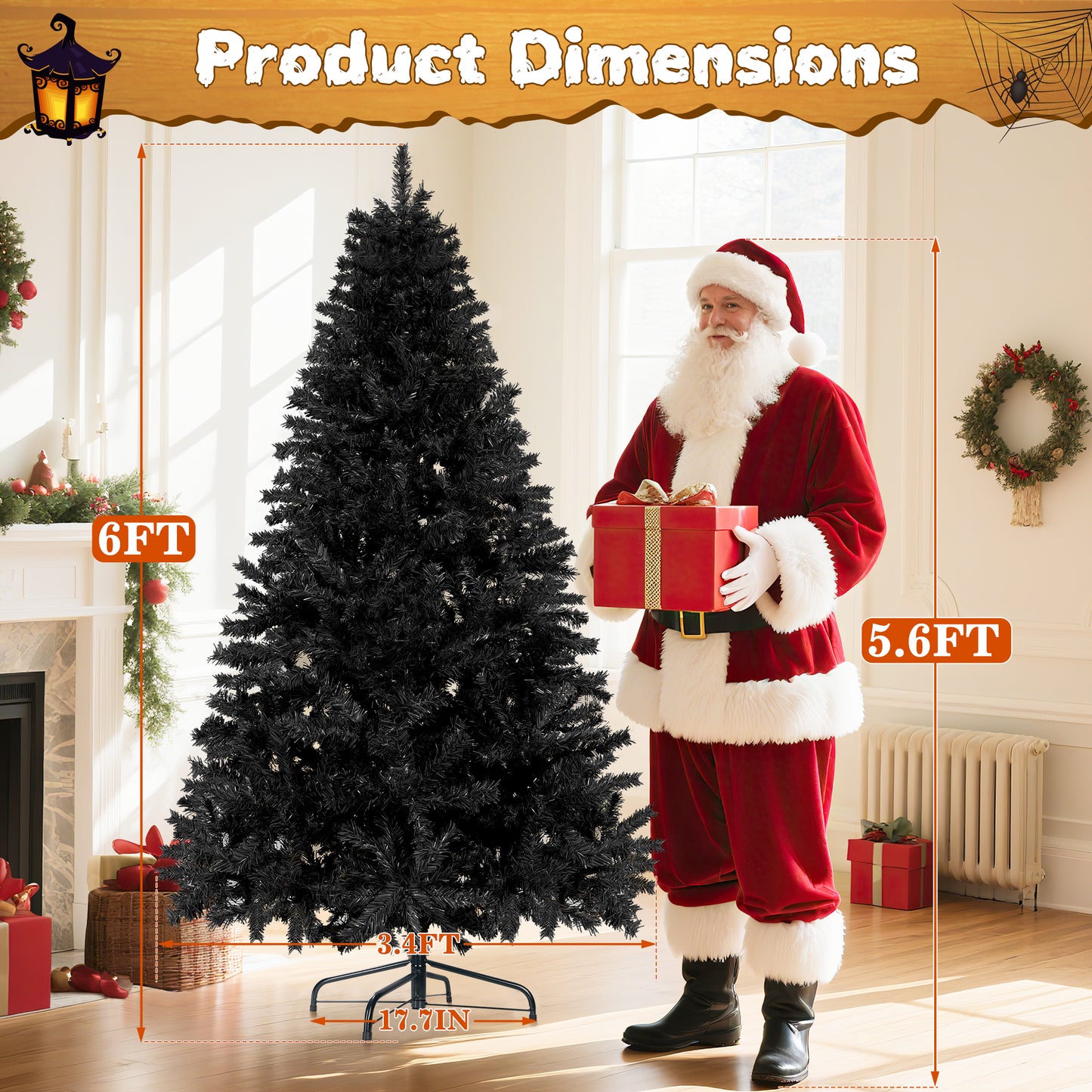 Laintene 6FT Artificial Christmas Tree with 800 Tips, Realistic Fir Xmas Tree for Indoor/Outdoor Decor, Sturdy Metal Stand, Black