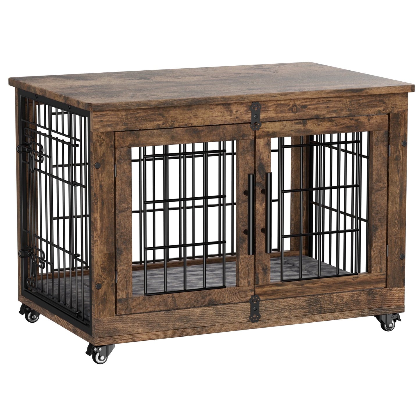 LainTene Dog Crate Furniture, Dog Kennels for Inside with Pads and Wheels, Heavy Duty Pet House for Small Medium Dogs, Browm