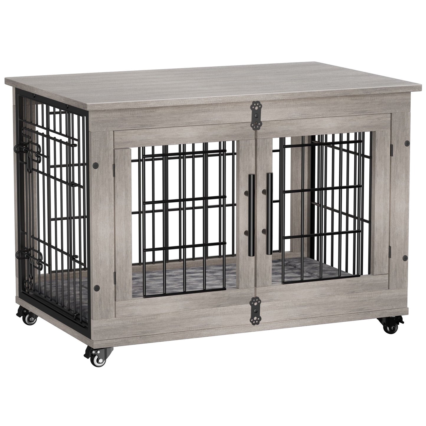LainTene Dog Crate Furniture, Dog Kennels for Inside with Pads and Wheels, Heavy Duty Pet House for Small Medium Dogs, Gray