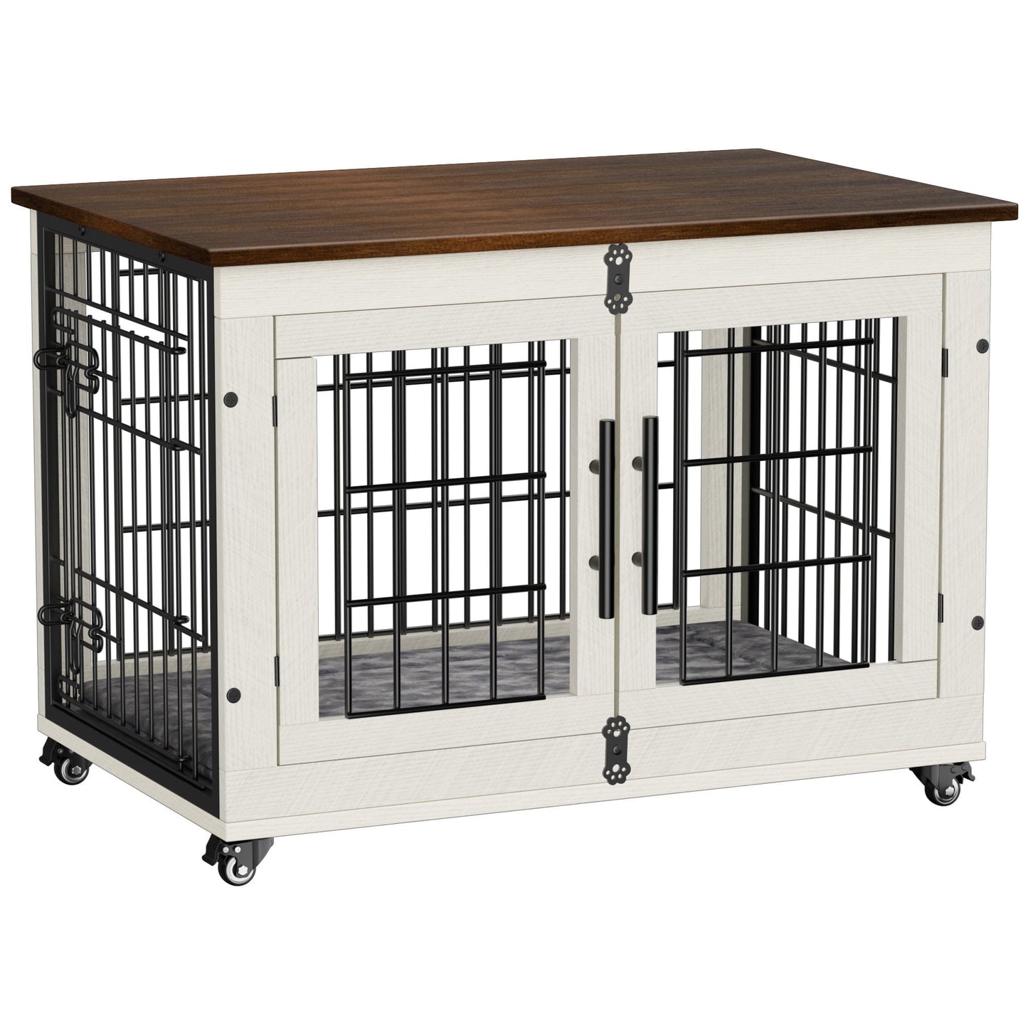 LainTene Dog Crate Furniture, Dog Kennels for Inside with Pads and Wheels, Heavy Duty Pet House for Small Medium Dogs, White