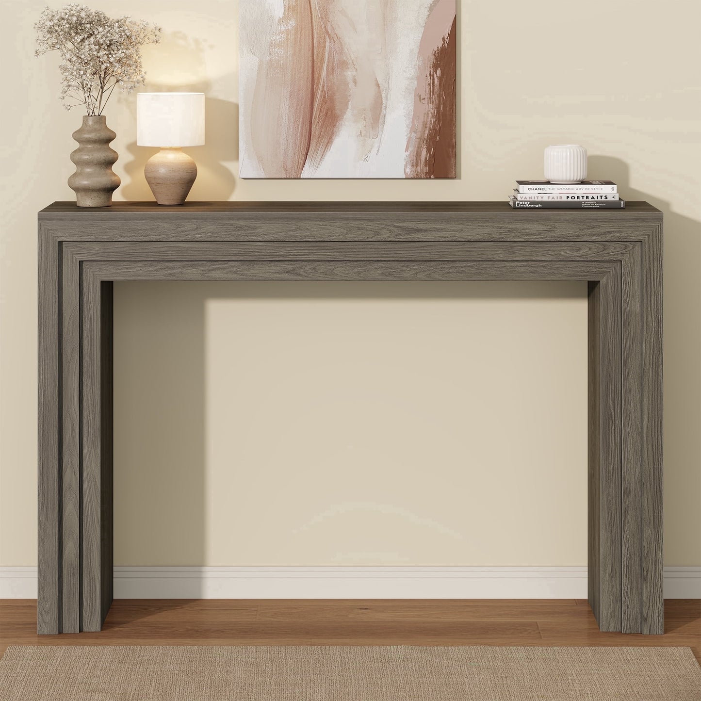 Laintene 43" Entryway Table, Narrow Console Table with Storage Behind Couch Sofa Table for Entry Way Living Room, Easy Assembly, Embossed Wood Gray