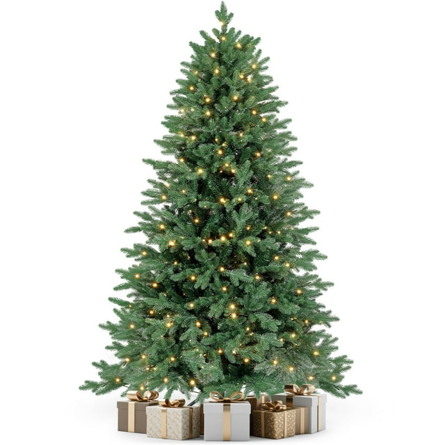 Laintene 6FT Pre-Lit Premium PE+PVC Christmas Tree | 400 Warm White LED Lights, 2085 Realistic Tips, Hinged Design with Storage Bag & Metal Stand