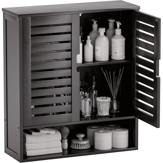 Laintene Bathroom Storage Cabinet, Medicine Cabinet with Adjustable Wood Shelf & Doors, Over The Toilet Storage Wall Cabinet for Laundry Room & Kitchen & Living Room, Black