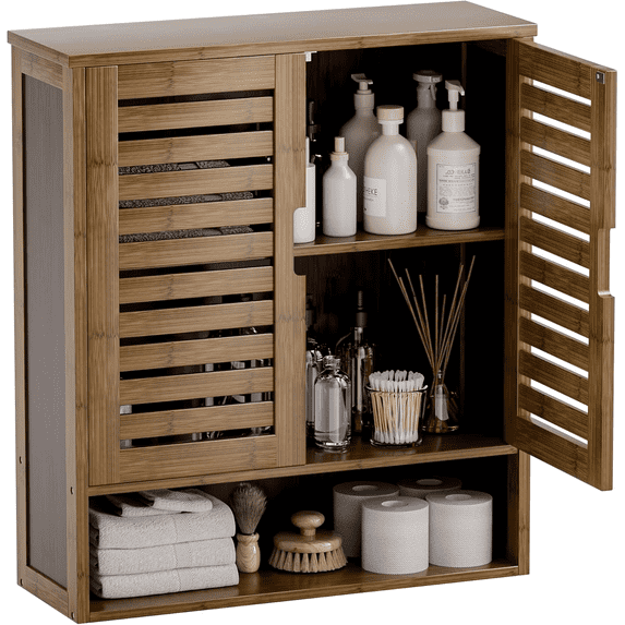 Laintene Bathroom Storage Cabinet, Medicine Cabinet with Adjustable Wood Shelf & Doors, Over The Toilet Storage Wall Cabinet for Laundry Room & Kitchen & Living Room,Walnut