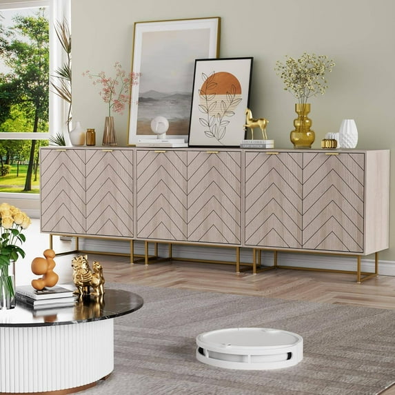 Laintene Sideboard Buffet Cabinet with Storage, Storage Cabinet with 2 Doors and Adjustable Shelves, Accent Style Sideboard for Entryway, Dining Room, Living Room, Walnut Set of 2
