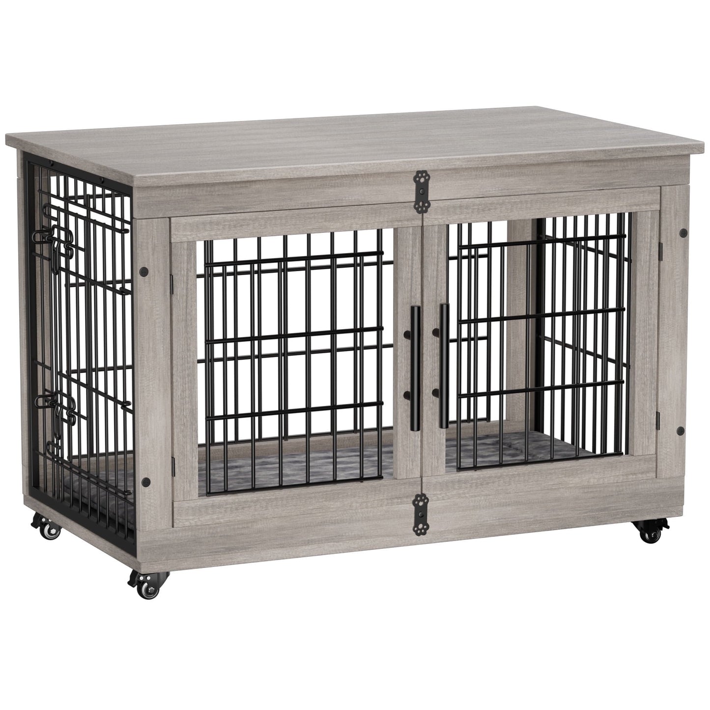 Laintene Dog Crate Furniture, Dog Kennels for Inside with Pads and Wheels, Heavy Duty Pet House for Medium to Large Dogs, Gray