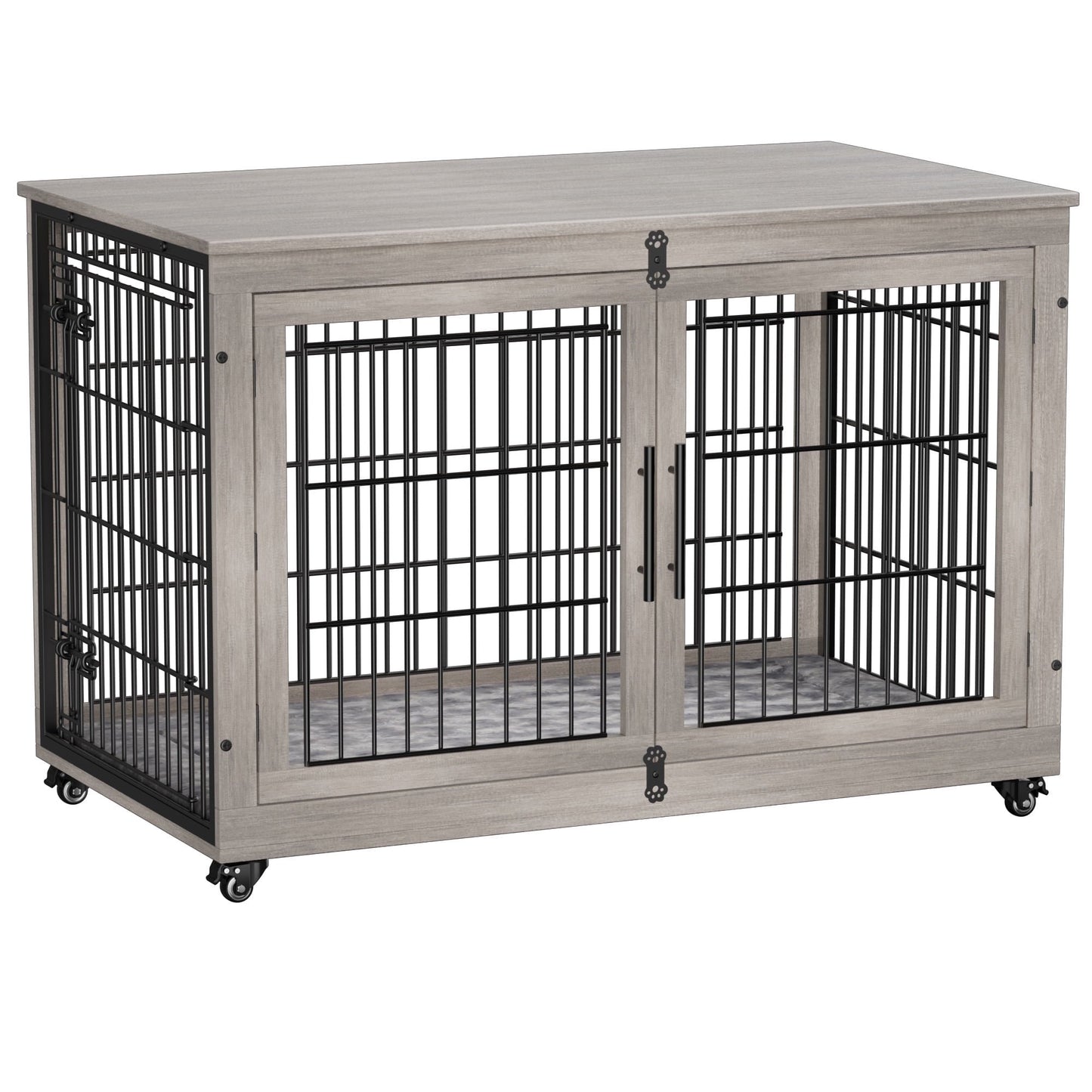 Laintene Dog Crate Furniture, Indoor Dog Kennels with Wheels and Pads, Pet House for XL Dogs, Gray