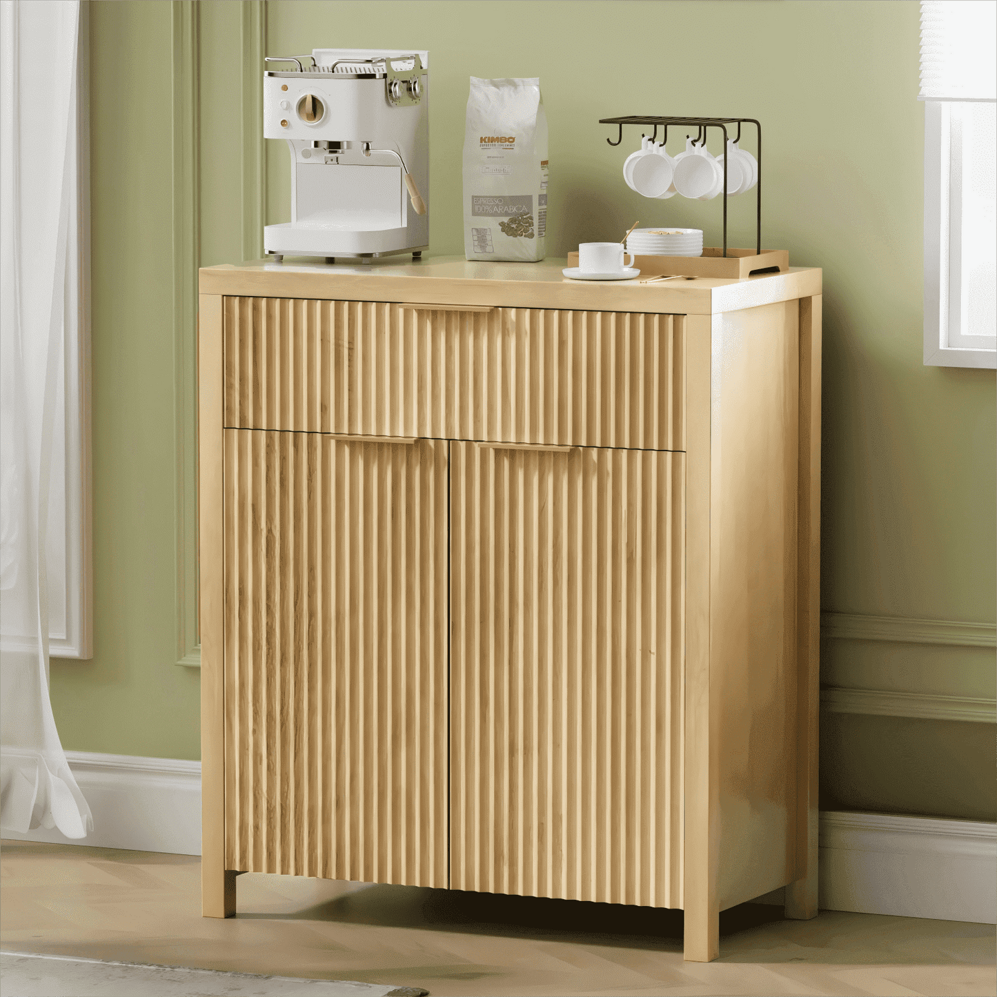 Laintene Storage Cabinet Set of 3, Sideboard Buffet Cabinet with Storage Drawer and Adjustable Shelf, 28" Wooden Accent Entryway TV Cabinet for Living Room, Natural Oak