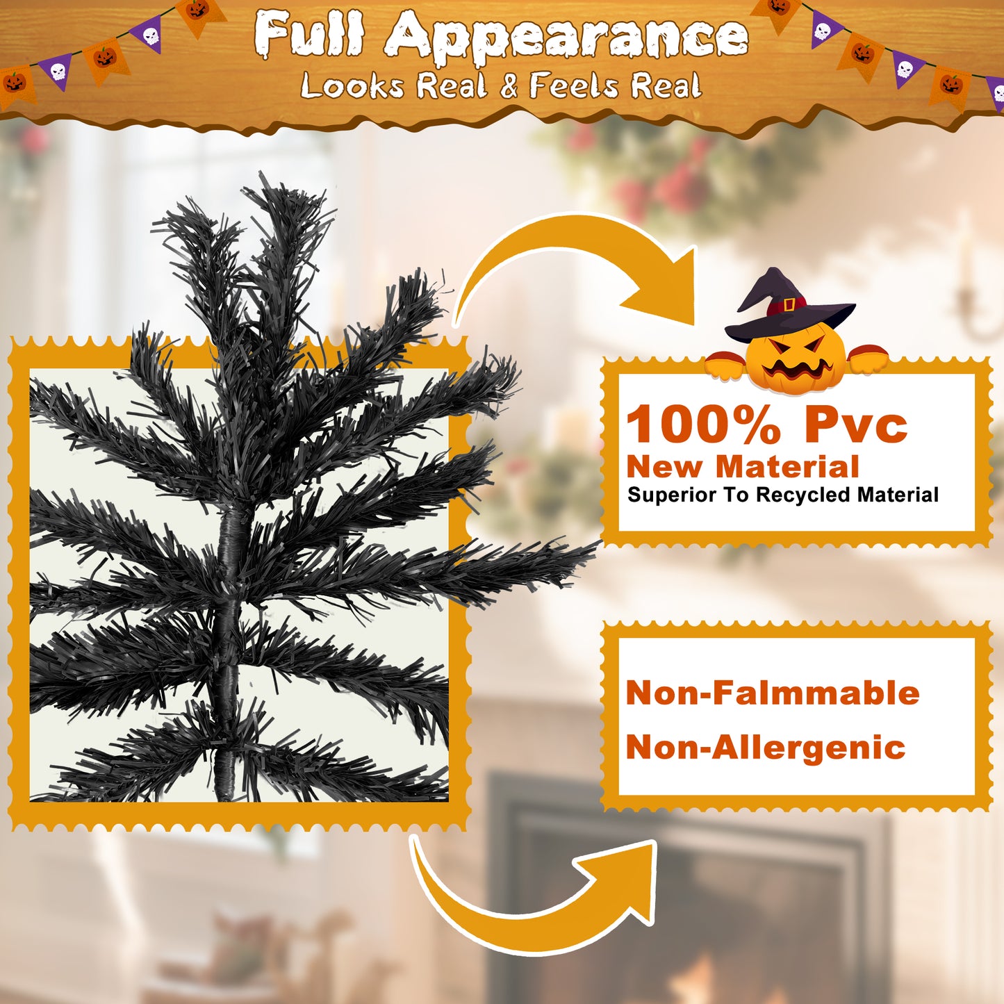 Laintene 6FT Artificial Christmas Tree with 800 Tips, Realistic Fir Xmas Tree for Indoor/Outdoor Decor, Sturdy Metal Stand, Black