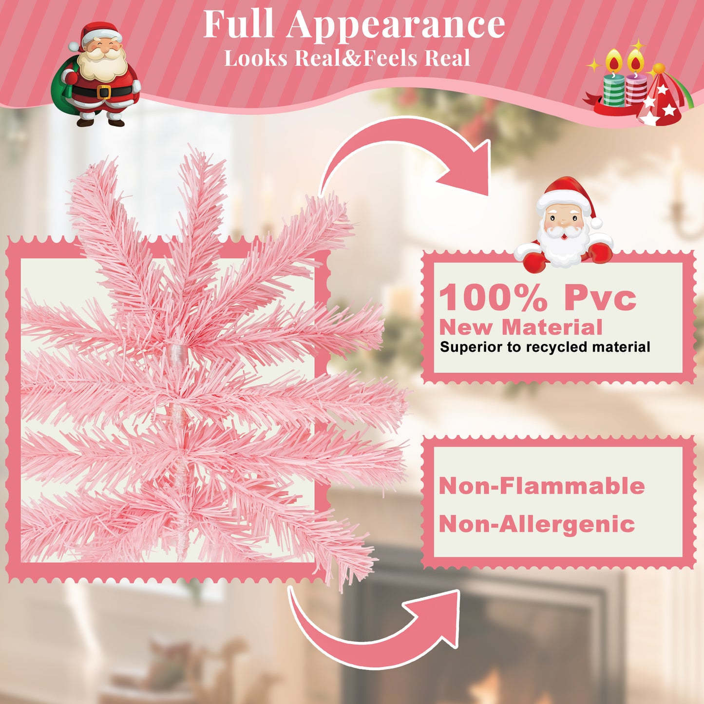 Laintene 6FT Artificial Christmas Tree with 800 Tips, Realistic Fir Xmas Tree for Indoor/Outdoor Decor, Sturdy Metal Stand, Pink