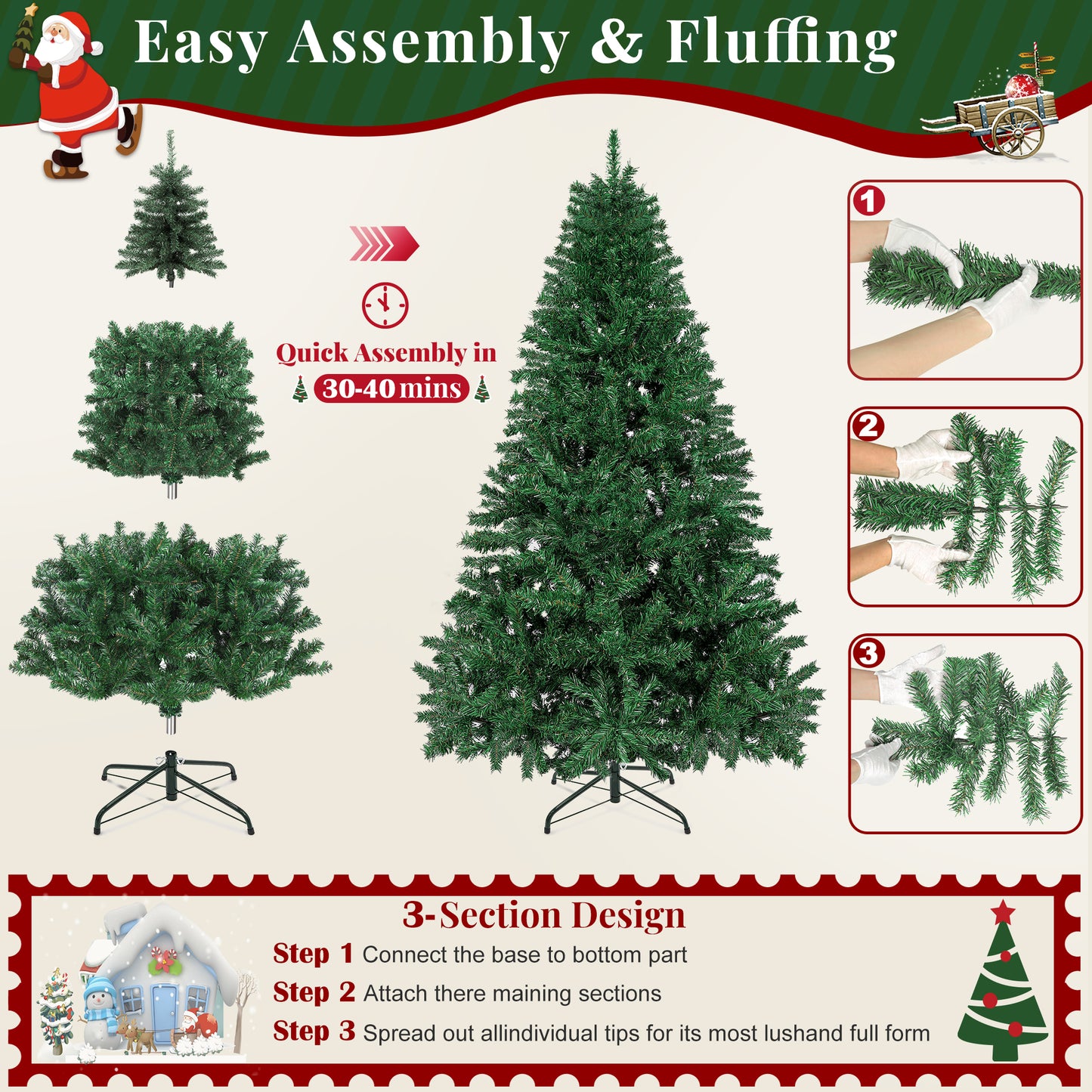 Laintene 6FT Artificial Christmas Tree with 800 Realistic Branch Tips, Premium Indoor/Outdoor Fir Xmas Tree with Sturdy Metal Stand, Easy Assembly & Storage, Green