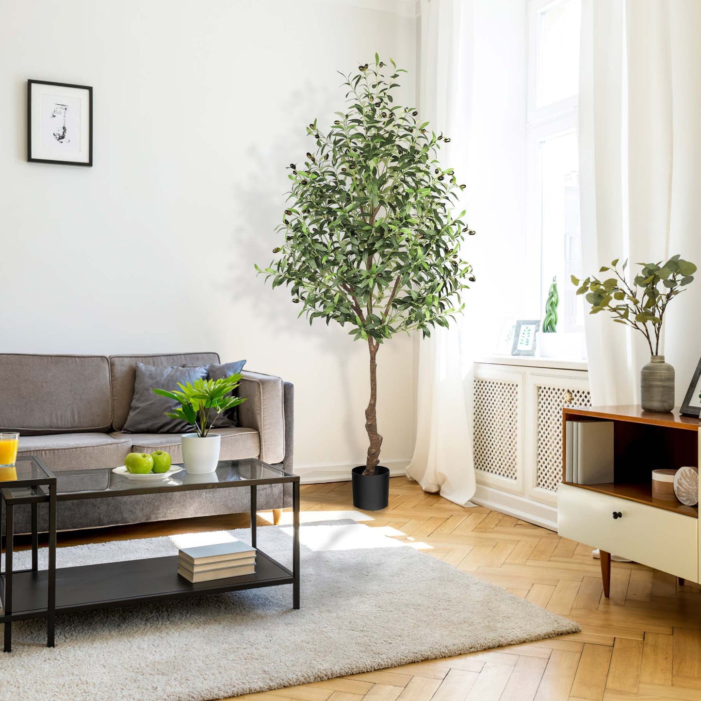Laintene 6ft Artificial Olive Tree – Realistic Faux Olive Tree with 1440 Leaves & Black Pot, Indoor Greenery for Living Room, Office, or Home Decor, Easy Assembly