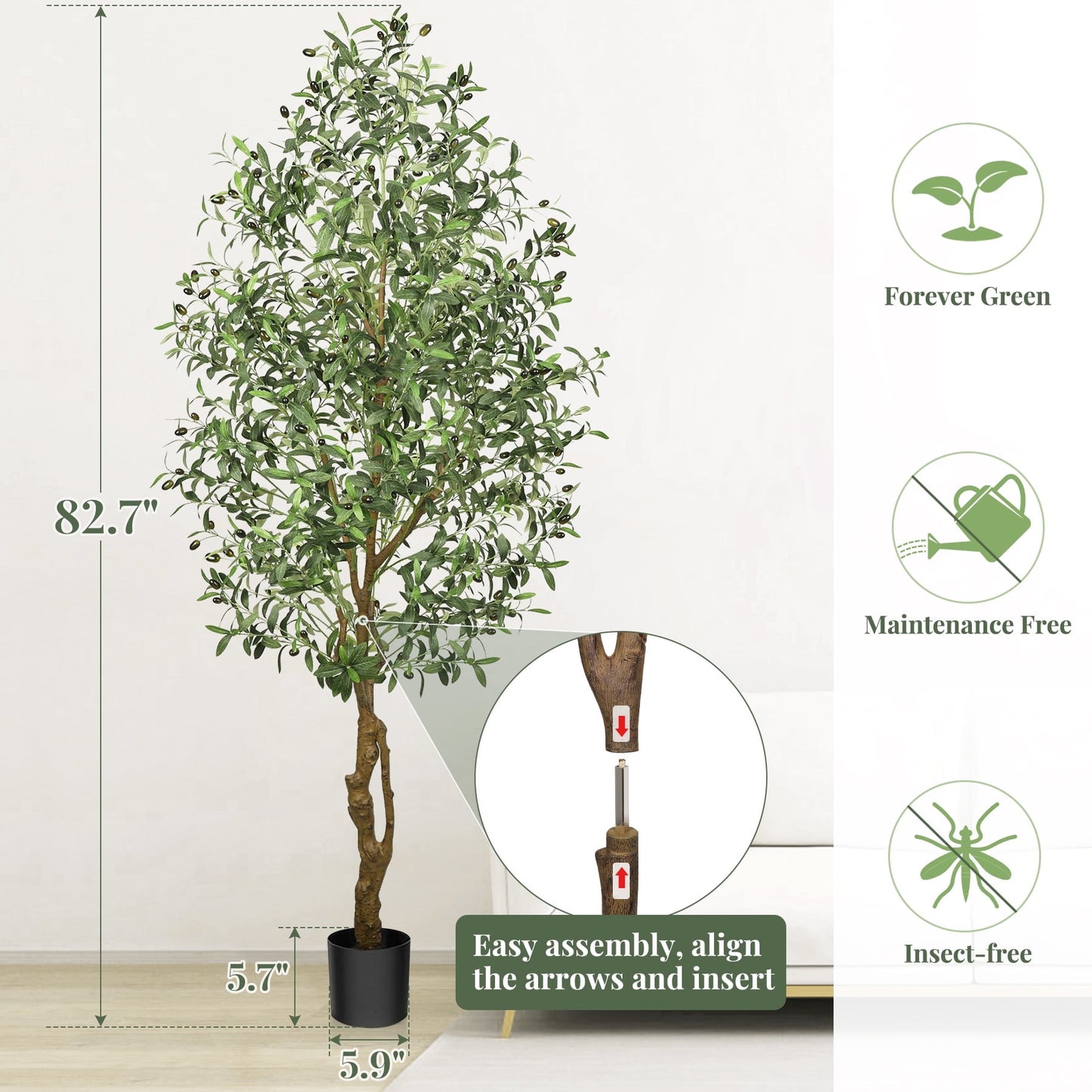 Laintene 7ft Artificial Olive Tree – Realistic Faux Olive Tree with 1872 Leaves & Black Pot, Indoor Greenery for Living Room, Office, or Home Decor, Easy Assembly