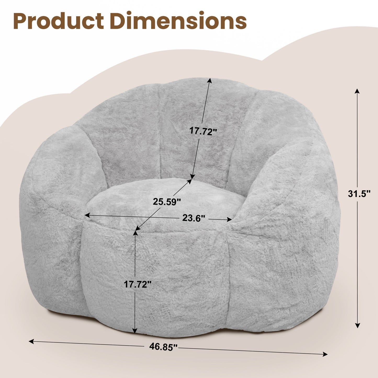 Laintene Bear Paw Bean Bag Chair, Oversized Plush Bean Bag Sofa with Armrests, Stuffed High-Density Foam, Giant Comfy Lazy Chair for Adults & Teens, Living Room, Bedroom, Game Room, Gray