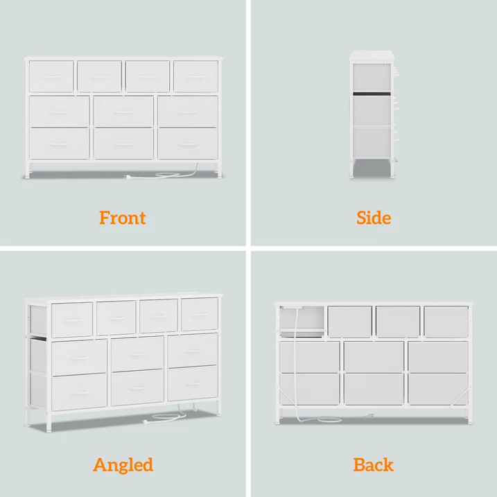 Laintene Dresser for Bedroom, TV Stand for 50" Long TV with Power Outlet, 10 Drawer Dresser for Closet, Fabric Chest of Drawers Entertainment Center for Living Room, Hallway, Entryway, White