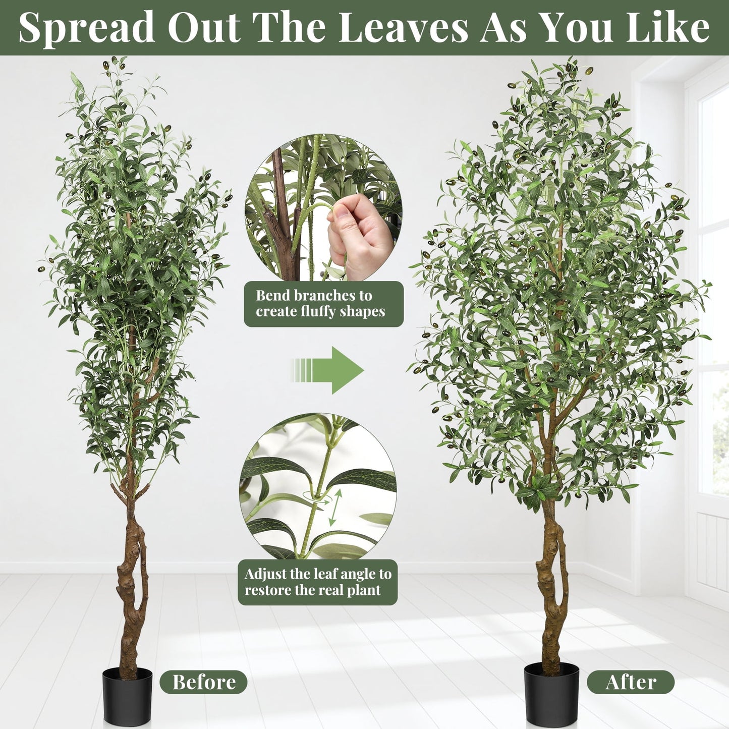 Laintene 7ft Artificial Olive Tree – Realistic Faux Olive Tree with 1872 Leaves & Black Pot, Indoor Greenery for Living Room, Office, or Home Decor, Easy Assembly