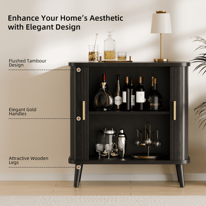 Laintene Sideboard Buffet Cabinet, Storage Cabinet with Sliding Door & Adjustable Shelf, Fluted Accent Coffee Bar for Kitchen, Entryway, Walnut Black