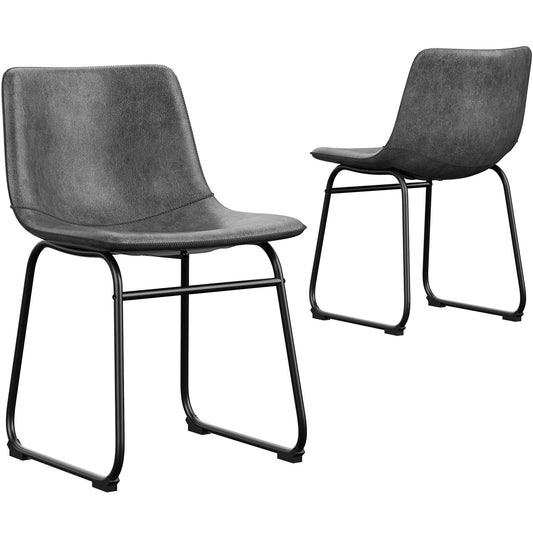 LainTene 18" PU Leather Dining Chairs Set of 2 – Modern Counter Height Kitchen & Bar Stools with Ergonomic Back, Steel Frame & Non-Slip Feet for Home, Café, Restaurant, Gray
