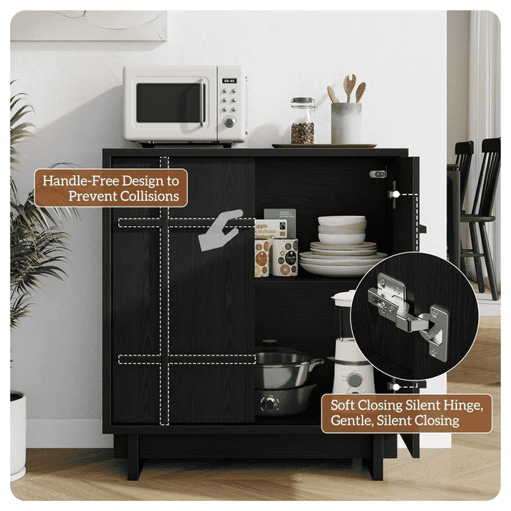 Laintene Buffet Cabinet with Skeletal Lines Doors, Sideboard Storage Cabinet with Adjustable Shelves for Kitchen, Wood Accent Cabinet TV Stands for Living Room, Black Set of 3